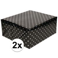 Cadeaupapier - 2x - zwart met sterren - 150 x 70 cm - inpakpapier - rol kadopapier - Kerst
