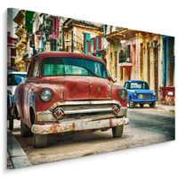 Schilderij - Amerikaans oldtimers in de straten van Cuba, premium print