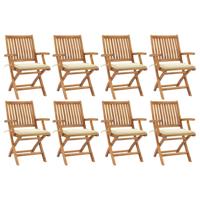 Tuinstoelen 8 st inklapbaar met kussens massief teakhout