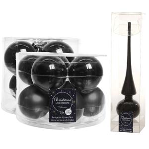 Glazen kerstballen pakket zwart glans/mat 32x stuks inclusief piek glans - Kerstbal