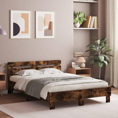 Bedframe met hoofdeinde en LED gerookt eikenkleurig 120x200 cm