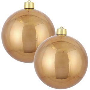 2x Grote kunststof decoratie kerstbal licht koper 25 cm