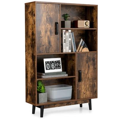 Boekenkast Houten Opbergkast met Deuren en Open Planken 80 x 24 x 120 cm Koffie