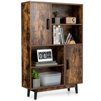 Boekenkast Houten Opbergkast met Deuren en Open Planken 80 x 24 x 120 cm Koffie