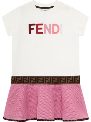 Fendi Kids robe colour block à logo brodé - Blanc