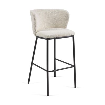 Kave Home Ciselia barkruk H75 bouclé Wit poot zwart