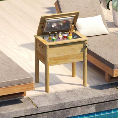 Houten Terraskoeler 51 L Buitenkoeler met 3 Handgrepen en Flesopener Rustieke Ijsemmer met Afvoerplug voor Tuin Terras Barbecue