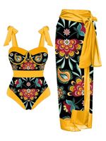 Vacation Abstract Printing Notched One Piece With Cover Up - thumbnail