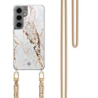 Samsung Galaxy S24 Plus hoesje met beige koord - Marmer goud