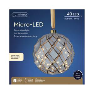 Verlichte kerstbal - glas - aan lint - D20 cm - goud - 40 led lampjes - warm wit