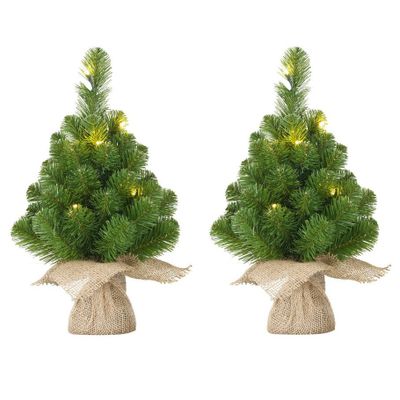 4x Mini kunst kerstboom met 15 LED lampjes 60 cm