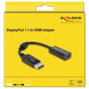 Delock 61849 DisplayPort / HDMI Adapter [1x DisplayPort stekker - 1x HDMI-bus] Zwart Met Ferrietkern