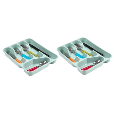 Plasticforte bestekbak - bestekhouders - 2x stuks - 5 vaks - groen - 27 x 34 x 5 cm - keuken