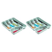Plasticforte bestekbak - bestekhouders - 2x stuks - 5 vaks - groen - 27 x 34 x 5 cm - keuken