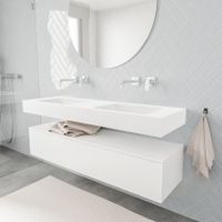 Mondiaz Alan badmeubel 150 cm talc 1 lade vrijhangend wastafel dubbel zonder kraangat wit