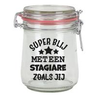 Cadeau voorraadpot - super Stagiare - glas - 10 x 7,5 cm - 720 ml - bedankt - snoeppot