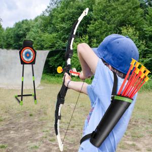 Set van 2 Bodem- en Pijlset Boogschieten Set met Ledboog 20 Pijlen 2 Kokers en Doelschijf 2-In-1 Kinderboog Staand/Hangend voor Kind 3+