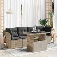 5-delige Loungeset met kussens poly rattan lichtgrijs