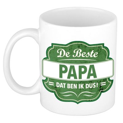De beste papa dat ben ik cadeau mok / beker wit met groen embleem 300 ml