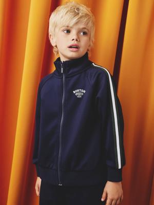Sweater voor jongens met lange mouwen en opstaande kraag marineblauw