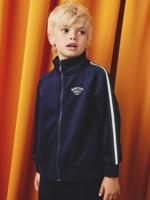 Sweater voor jongens met lange mouwen en opstaande kraag marineblauw