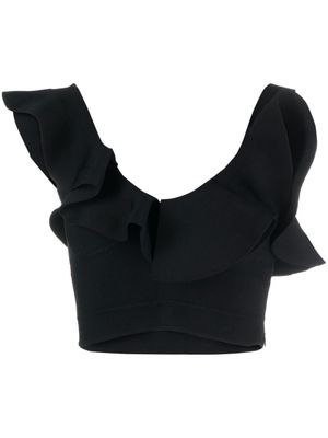 Alexander McQueen haut crop à col froncé - Noir