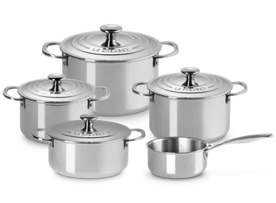 Le Creuset Pannenset Signature - RVS - Inductie - 4 kookpannen + steelpan met 4 deksels - 5 Delig