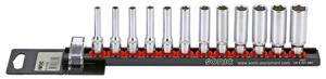 Doppenset 1/4", lang 12-dlg. op rail 101204