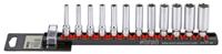 Doppenset 1/4", lang 12-dlg. op rail 101204