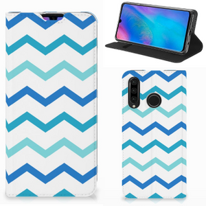 Huawei P30 Lite New Edition Hoesje met Magneet Zigzag Blauw