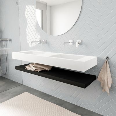 Mondiaz Alan badmeubel 150 cm solid suface planchet urban vrijhangend wastafel dubbel zonder kraangat wit