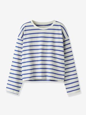 Meisjeskleding blauw, gestreept