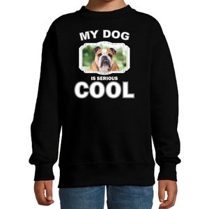 Engelse bulldog honden trui / sweater my dog is serious cool zwart voor kinderen