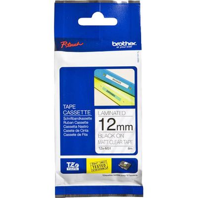 12mm Tape zwart op mat transparant TZE-M31 Printlint