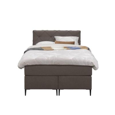 Leen Bakker - Boxspring Liv Geruit - Donker - 120x200 Cm - Slanke Poot - Stof - Bruin