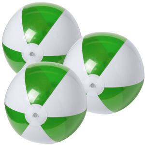 10x stuks opblaasbare strandballen plastic groen/wit 28 cm