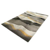 Vloerkleed - Golfjes Design - Diamond Deluxe - Goud-Grijs-80 x 150 cm