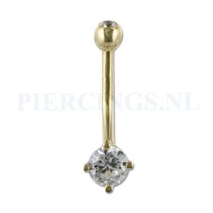 Navelpiercing goud 14 karaat kristal