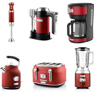 Westinghouse - Retro - Handmixer+Staafmixer+Blender+Waterkoker+Broodrooster 4 Sleuven+Koffiezetapparaat - Rood