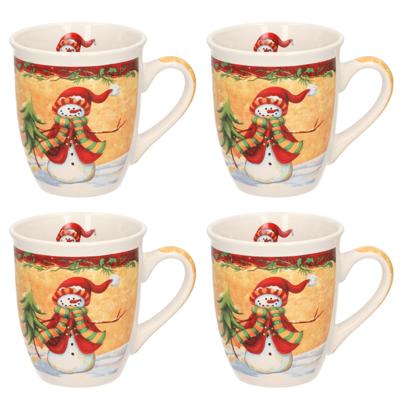 Set van 4x stuks kerstmokken sneeuwpop met rode muts kerst artikelen