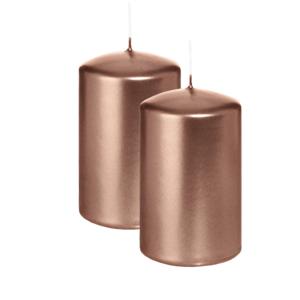 Cilinderkaars/stompkaars - 2x - metallic roségoud - 6 x 8 cm - 29 branduren