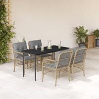 5-delige Tuinset met kussens poly rattan gemengd beige