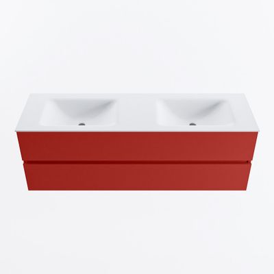MONDIAZ VICA 150cm badmeubel onderkast Fire 2 lades. Wastafel CLOUD dubbel 2 kraangaten, kleur Talc.