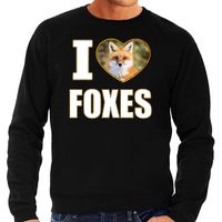 I love foxes sweater / trui met dieren foto van een vos zwart voor heren - thumbnail