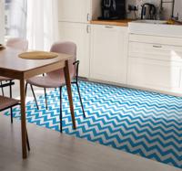Vinyl tapijt blauw en wit zigzag