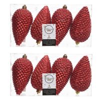 8x Kerst rode dennenappels kerstballen 12 cm kunststof glitter