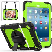 Schokbestendige zwarte silicagel + kleurrijke PC beschermende case voor iPad mini 2019/Mini 4 met houder & schouderriem & hand riem & pen sleuf (groe