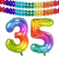 Folat Verjaardag Leeftijd folieballon - 35 jaar - multi kleuren - 86 cm - incl 2x slingers