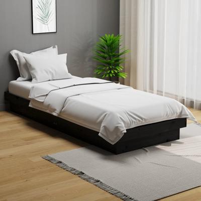 Bedframe massief hout zwart 75x190 cm