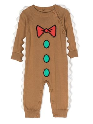 Stella McCartney Kids grenouillère en maille à bords festonnés - Marron